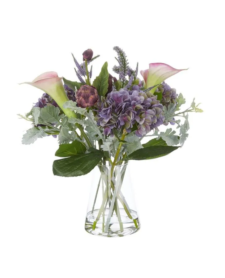 Purple Hydrangea and Calla Lily in Vase