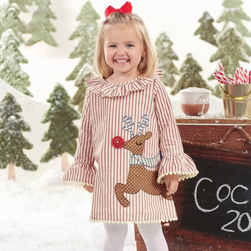 Reindeer Button Striped Dress