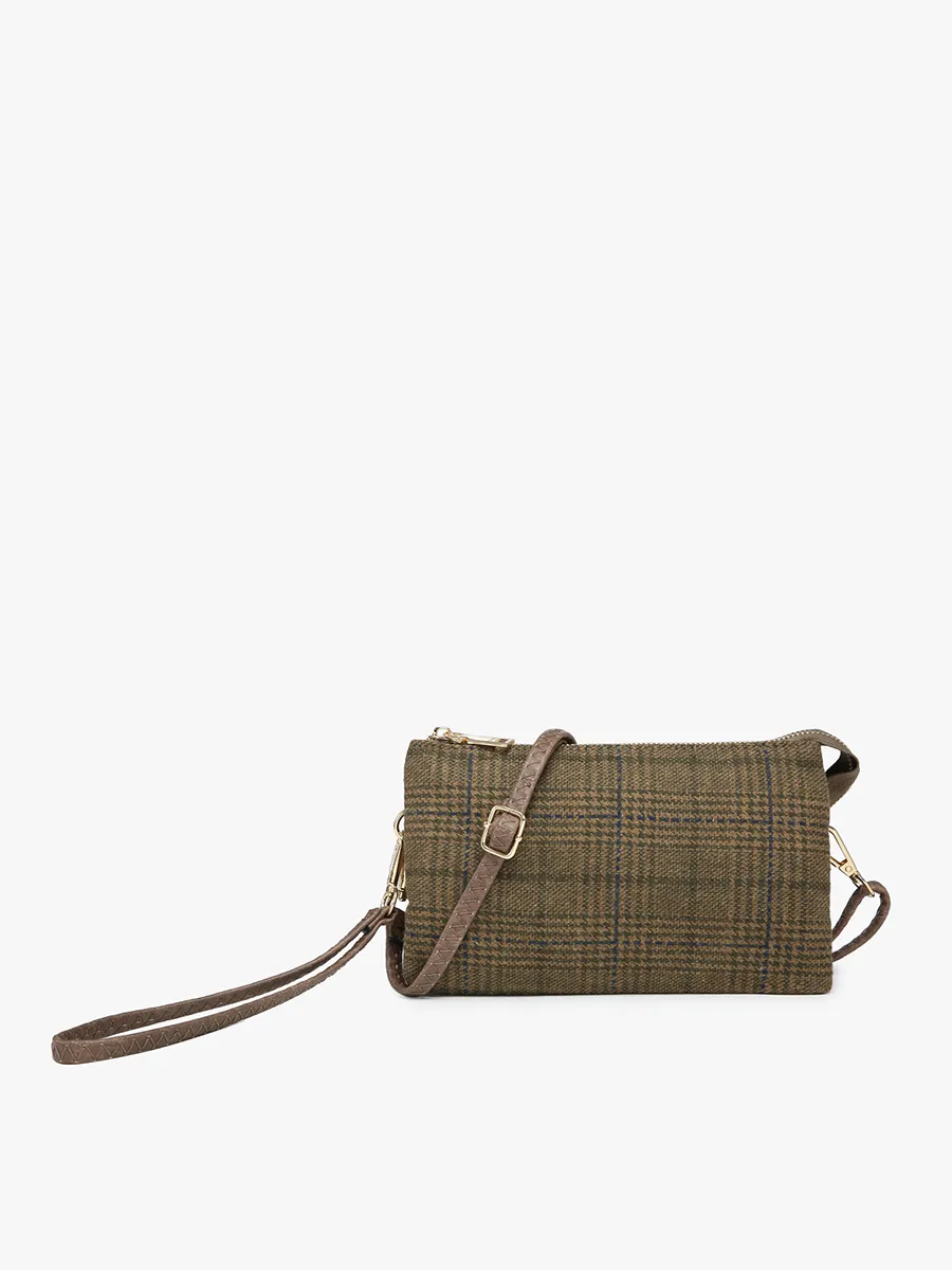 Riley Plaid 3 Compartment Crossbody/Wristlet - Brown & Green Plaid