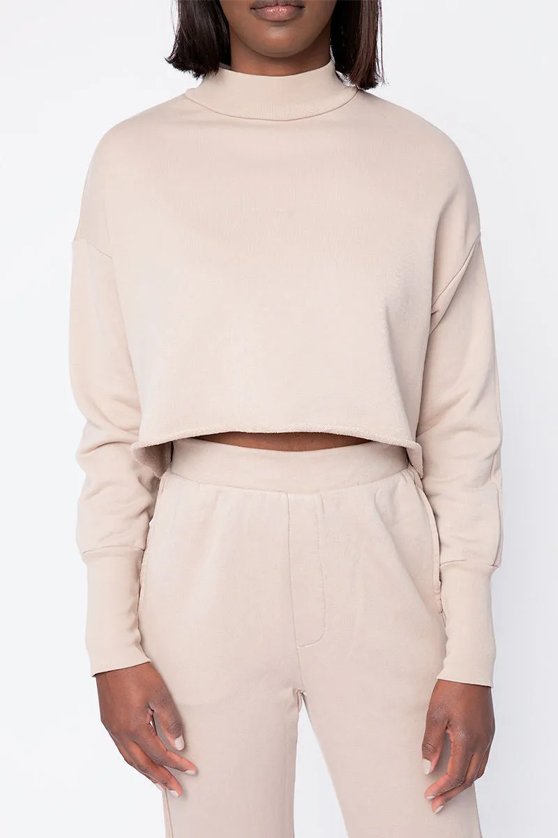 Rio Cropped Mock Neck Sweatshirt in Bisquet