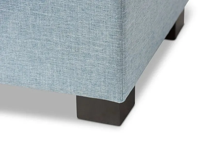 Roanoke Light Blue Fabric Upholstered Grid-Tufting Storage Ottoman Bench