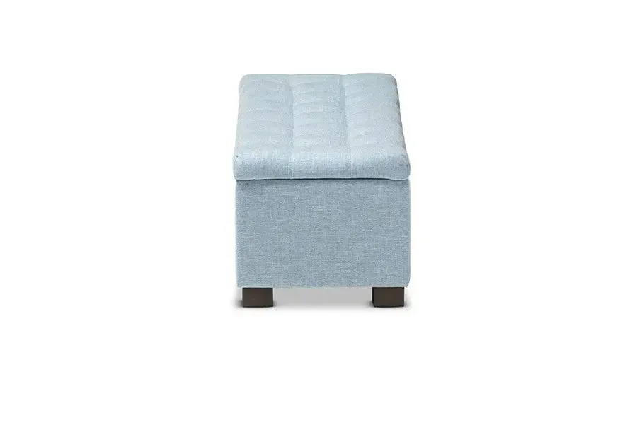 Roanoke Light Blue Fabric Upholstered Grid-Tufting Storage Ottoman Bench