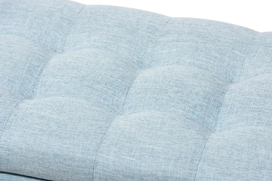 Roanoke Light Blue Fabric Upholstered Grid-Tufting Storage Ottoman Bench