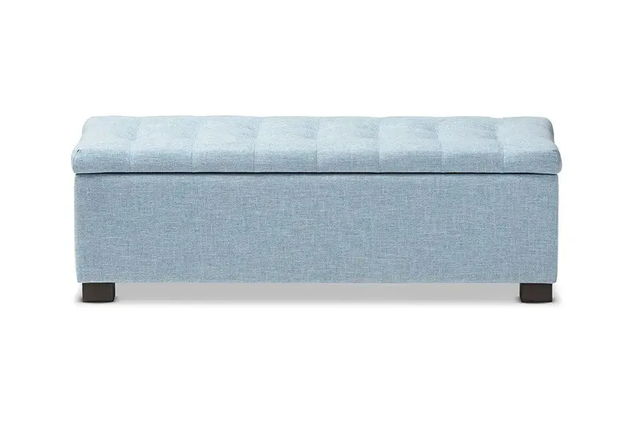 Roanoke Light Blue Fabric Upholstered Grid-Tufting Storage Ottoman Bench