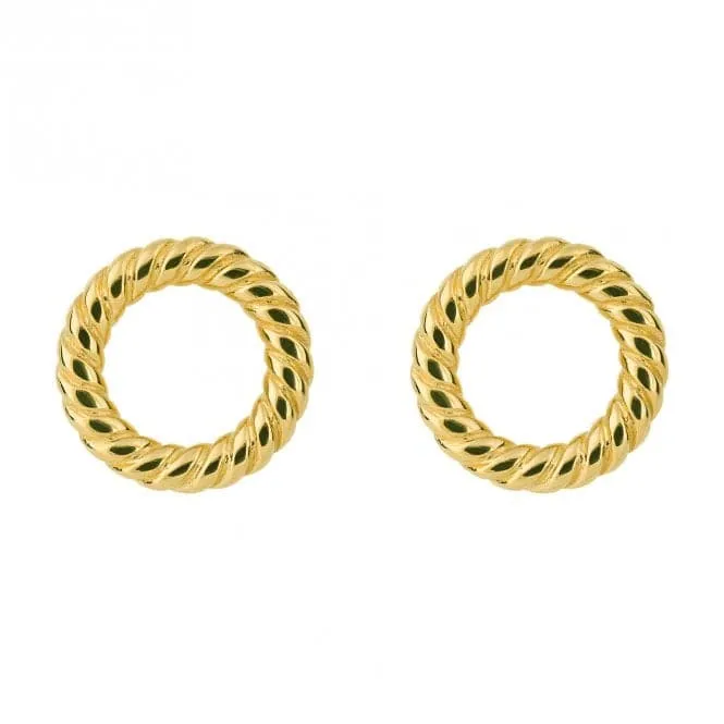 Rope Pattern Open Circle Yellow Gold Stud Earrings E6215