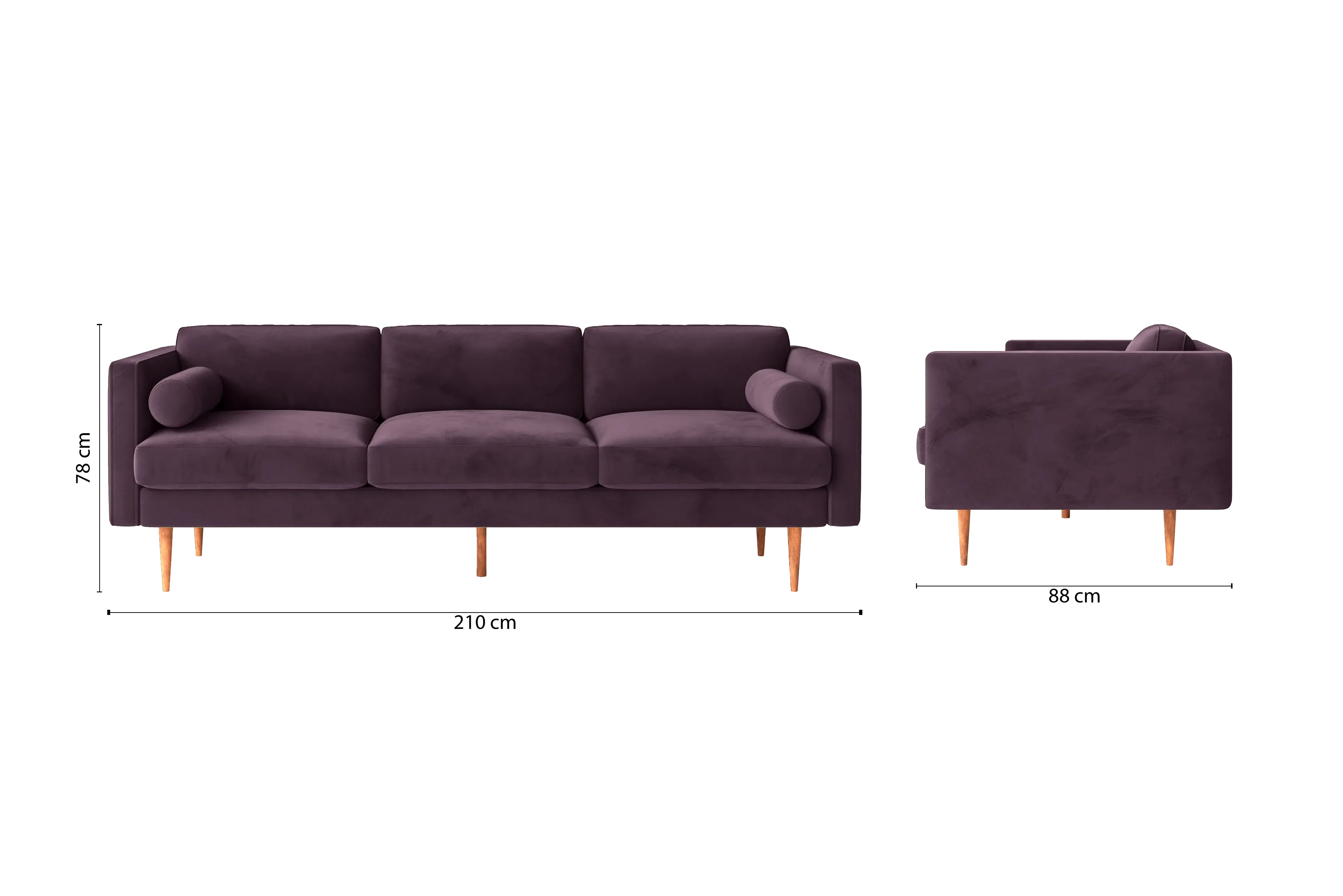 Salerno 3 Seater Sofa Purple Velvet