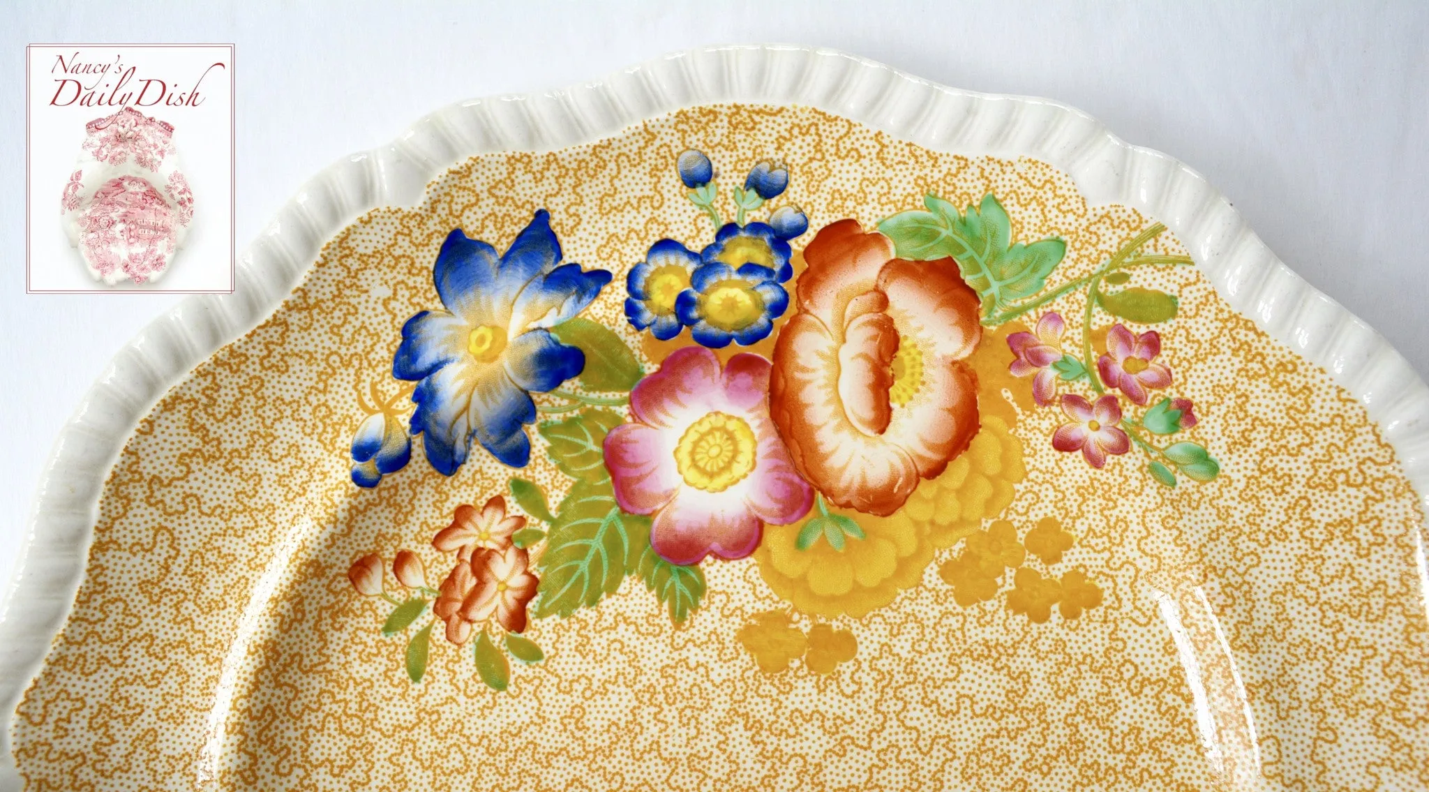 Spode Copeland Jasmine Yellow Transferware Polychrome Flowers Charger or Dinner Plate