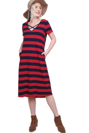 Striped T-Shirt Midi Dress, Navy / Red