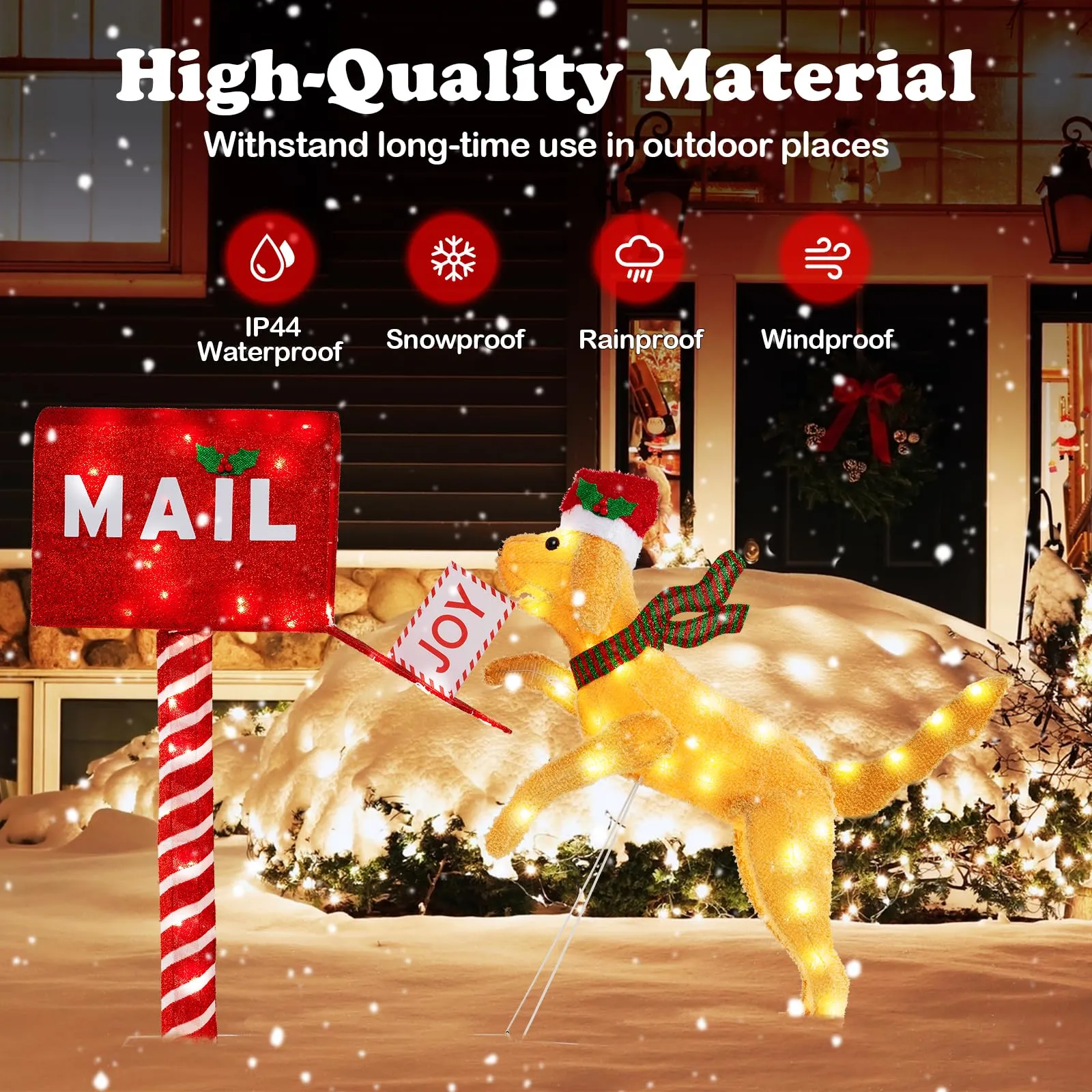 Tangkula 5.5 FT Christmas Lighted Mailbox & Dog, Xmas Decoration with 120 Warm White LED Lights