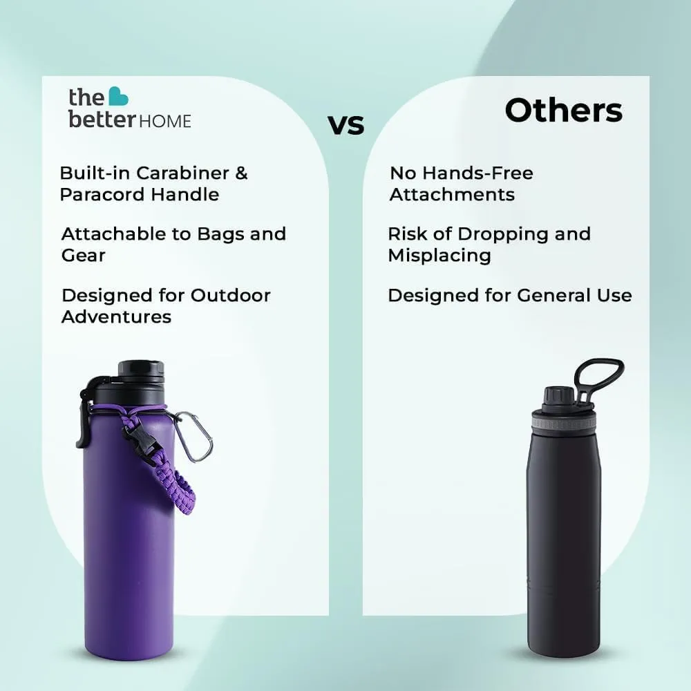 The Better Home Pack of 3 Stainless Steel Insulated Water Bottles | 720 ml Each | Thermos Flask Attachable to Bags & Gears | 6 hrs hot & 12 hrs Cold | Water Bottle for School Office Travel | Purple