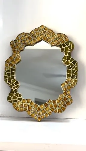 The Mosaic Magic Handcrafted Decorative Wall Mirror with Ornate Green and Gold Frame, Home Decoration Doorway, Entry Way, Living Room, Festival Decoration, Birthday, Anniversary, Christmas Gifting