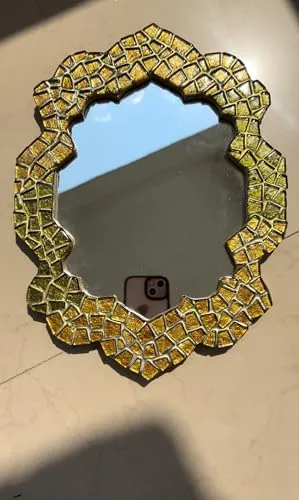 The Mosaic Magic Handcrafted Decorative Wall Mirror with Ornate Green and Gold Frame, Home Decoration Doorway, Entry Way, Living Room, Festival Decoration, Birthday, Anniversary, Christmas Gifting