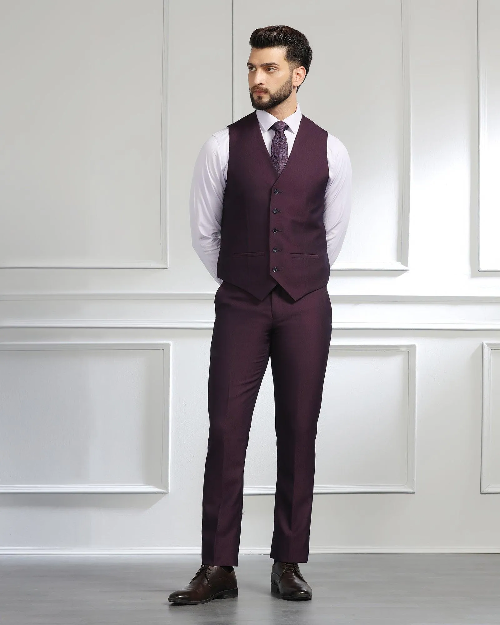 Three Piece Purple Textured Formal Suit - Monto