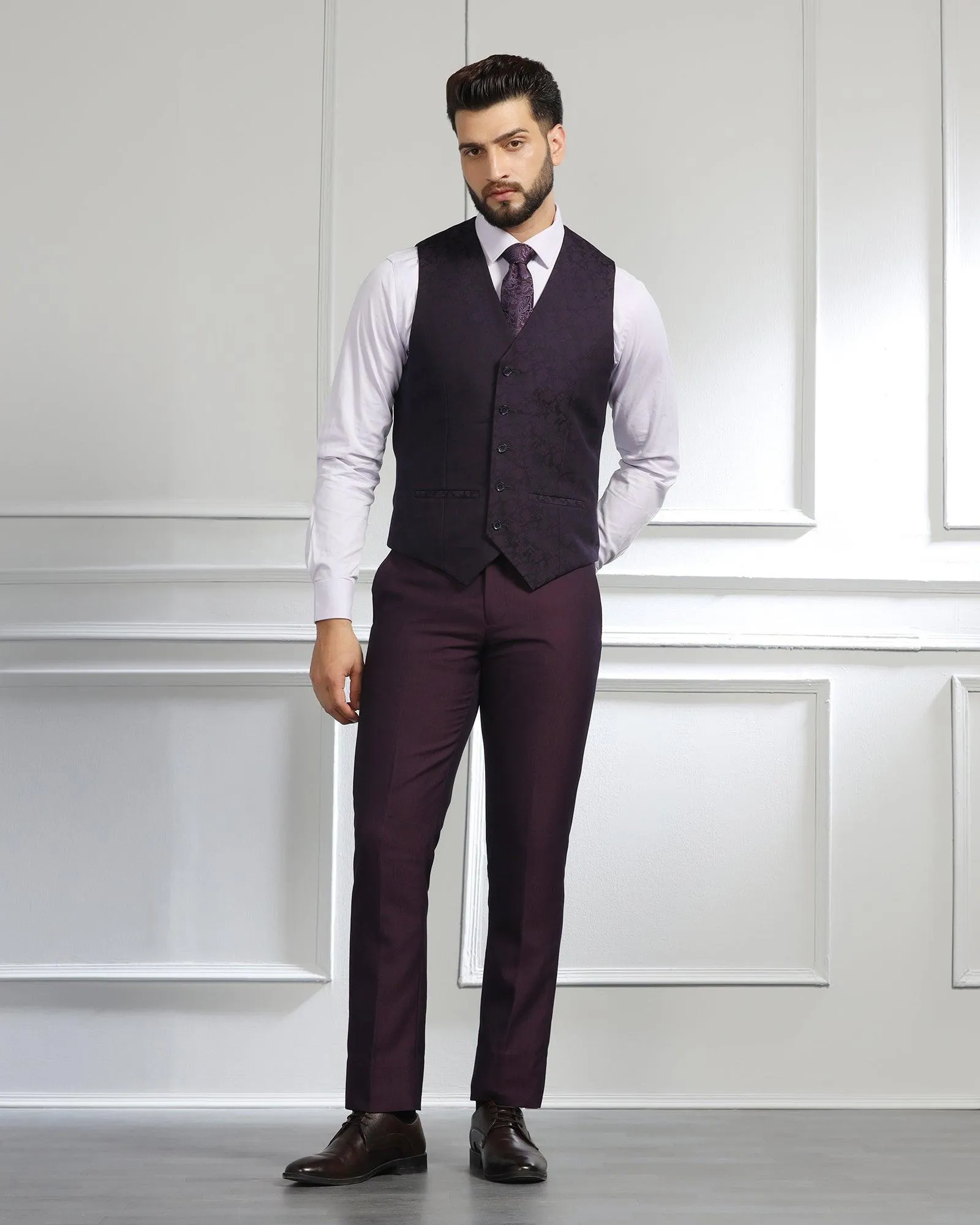 Three Piece Purple Textured Formal Suit - Monto