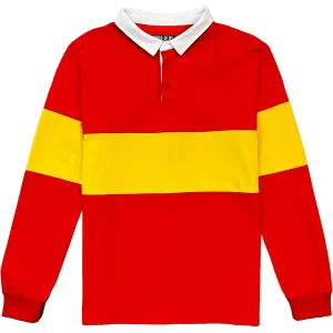 Traditional Red And Yellow Striped Mens Long Sleeve Rugby Shirt