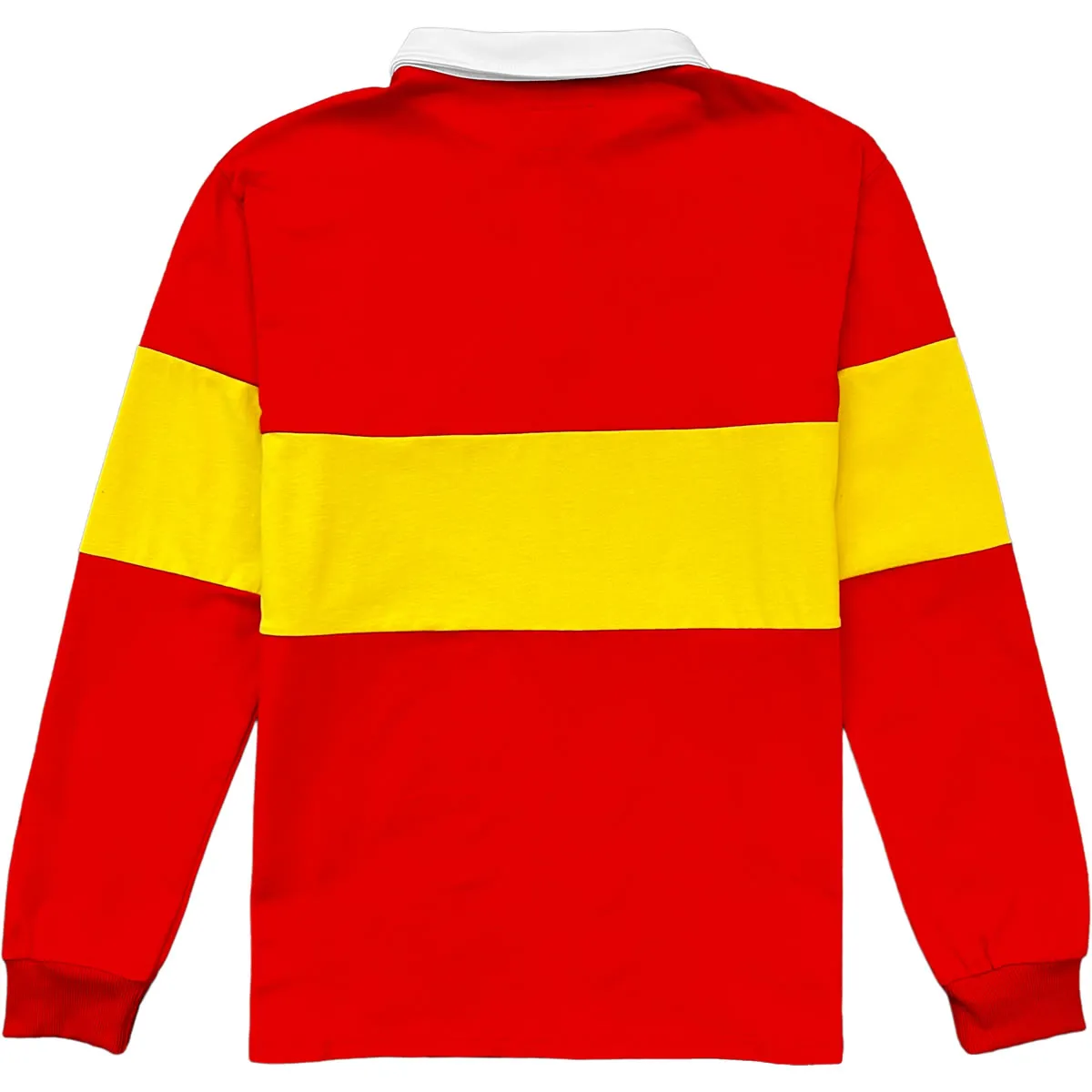 Traditional Red And Yellow Striped Mens Long Sleeve Rugby Shirt