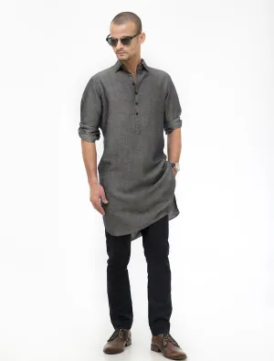 UNIQUE BLUE BEIGE TEXTURED LINEN KURTA