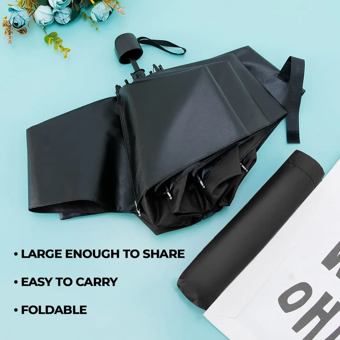 Urbane Home 3 Fold Manual Umbrella | Windproof, Sunproof & Rainproof | With Polyester Canopy, Sturdy Steel Shaft & Wrist Straps | Easy to Hold & Carry | Umbrella for Women, Men & Kids |Black