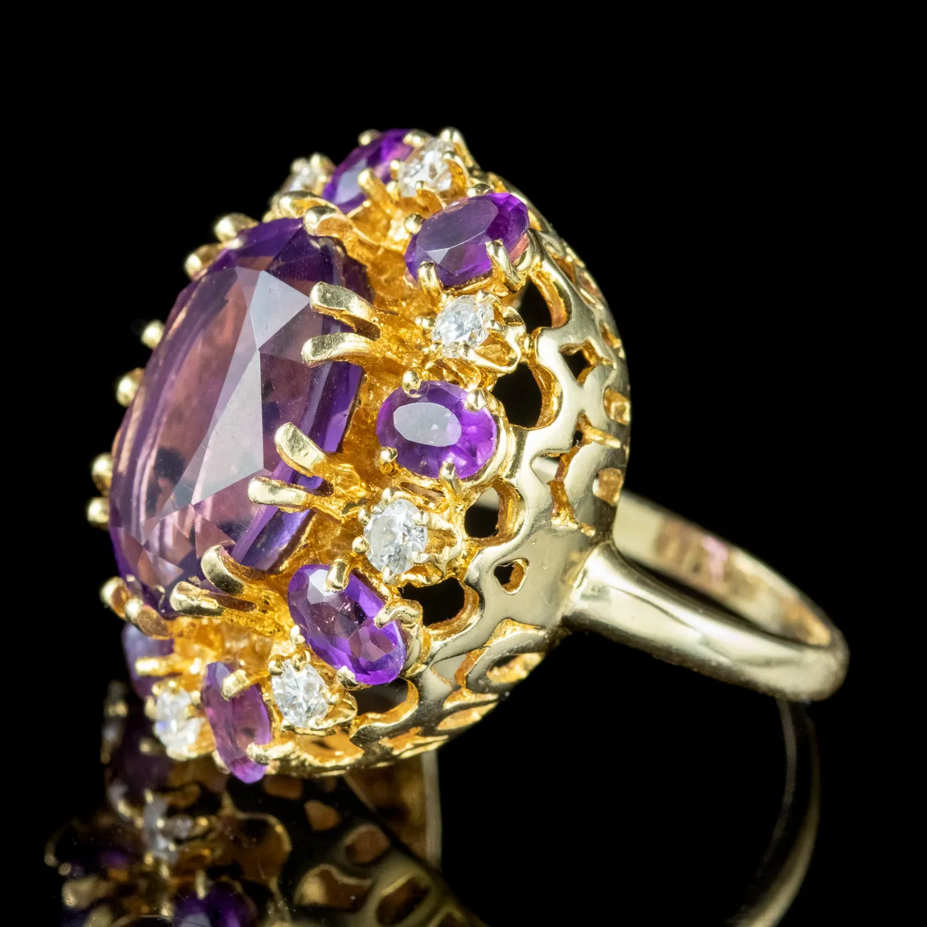 Vintage Amethyst Diamond Cluster Cocktail Ring 10ct Amethyst