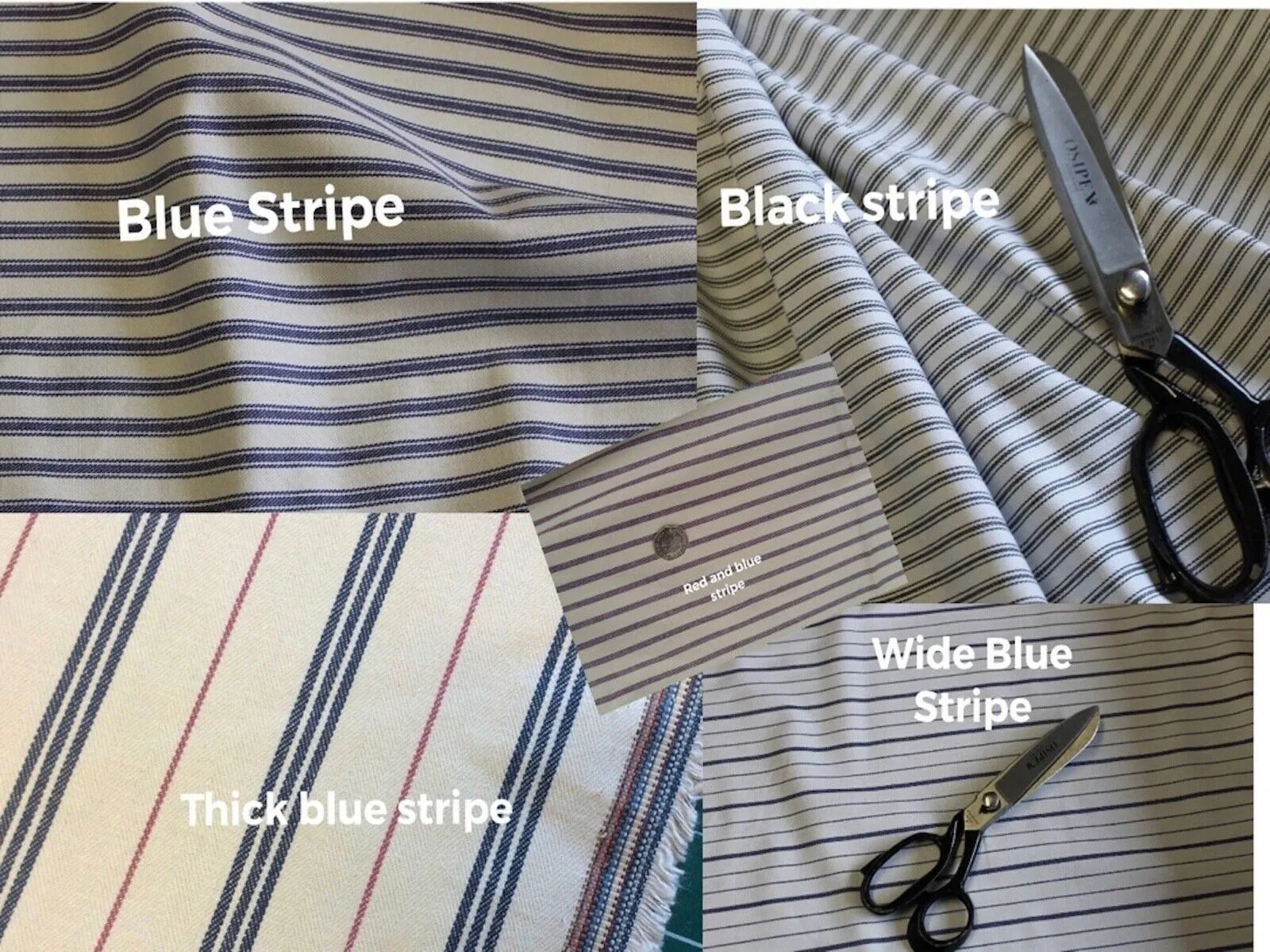 Vintage  Style Ticking Stripe, Twill Cotton Lining Fabric - Blue Stripes, Traditional Fabric for Dress, Shirt, Crafts and Lining