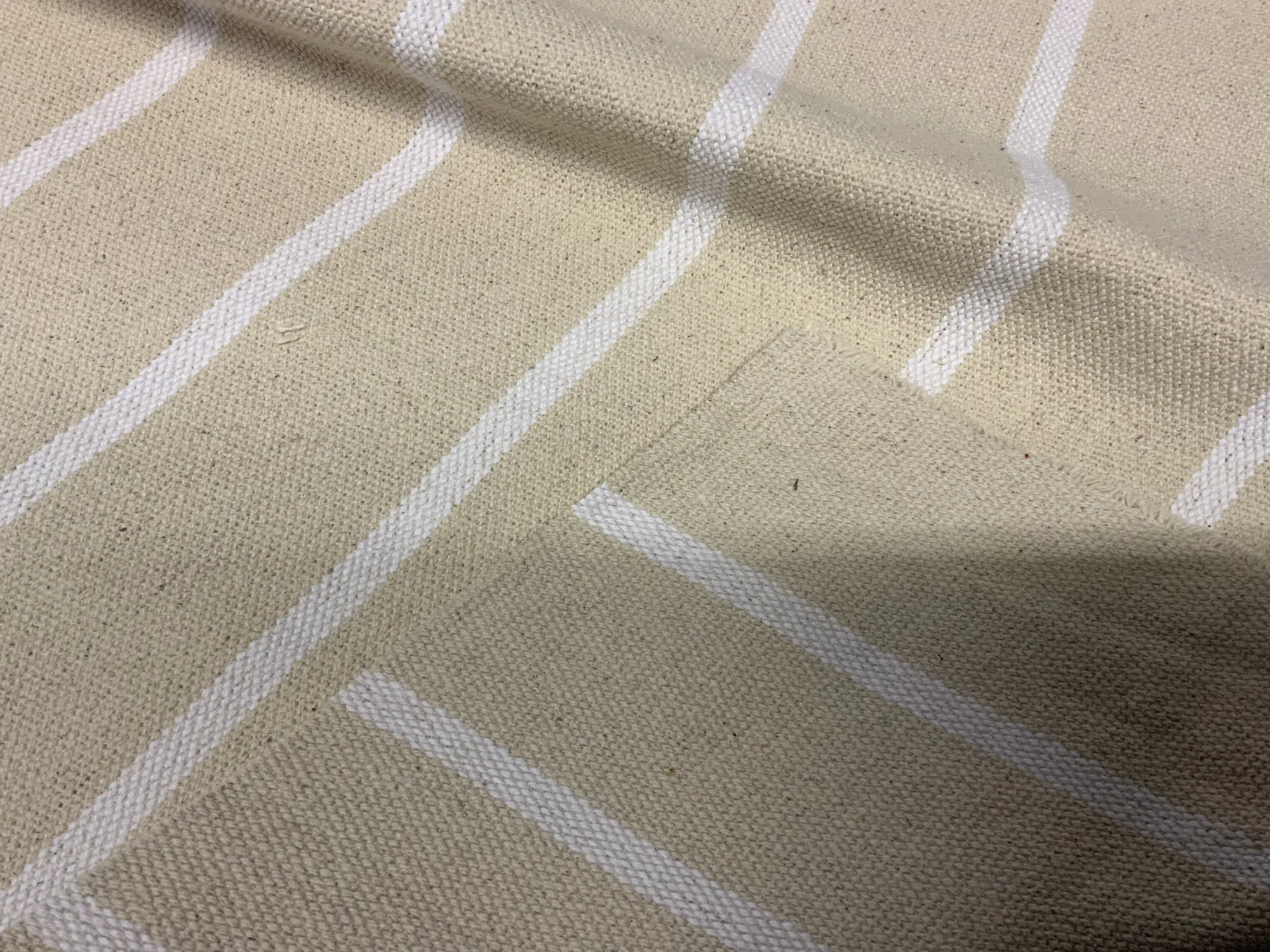 WHITE STRIPE - Heavy Hopsack Furnishing / Upholstery Fabric - Rugged Thick Material