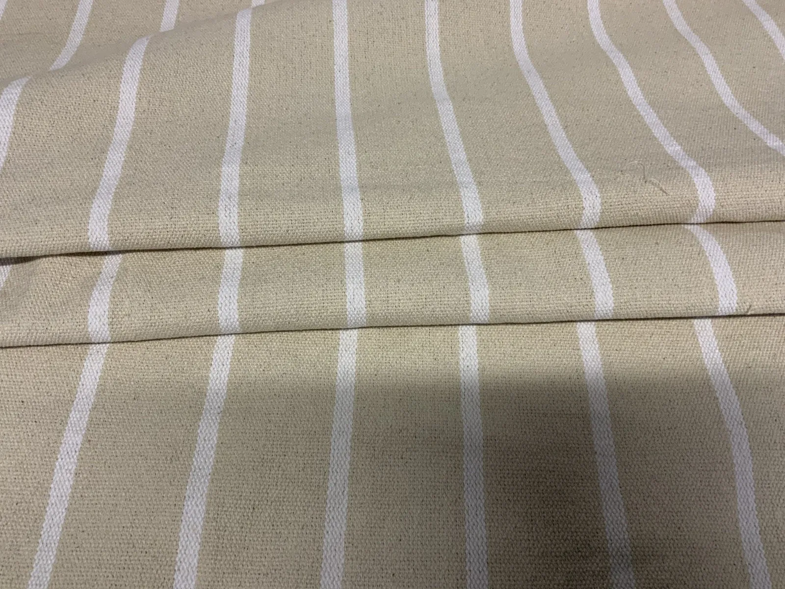 WHITE STRIPE - Heavy Hopsack Furnishing / Upholstery Fabric - Rugged Thick Material