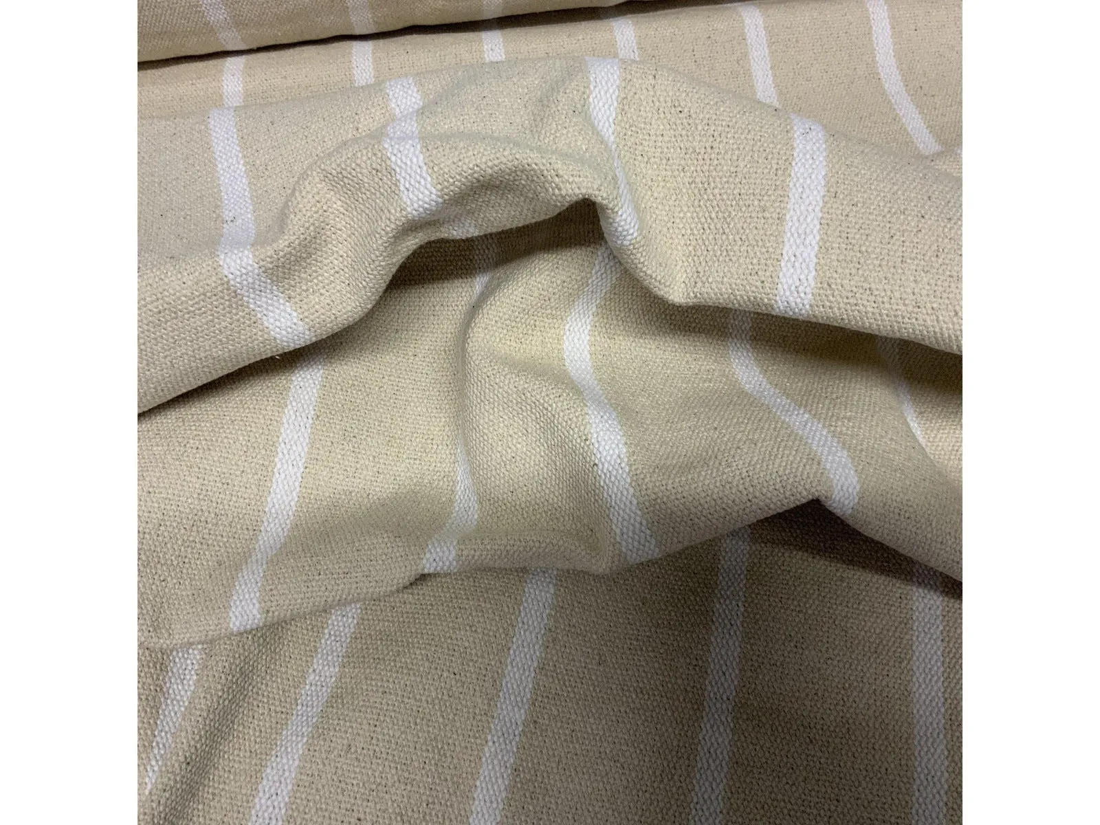 WHITE STRIPE - Heavy Hopsack Furnishing / Upholstery Fabric - Rugged Thick Material