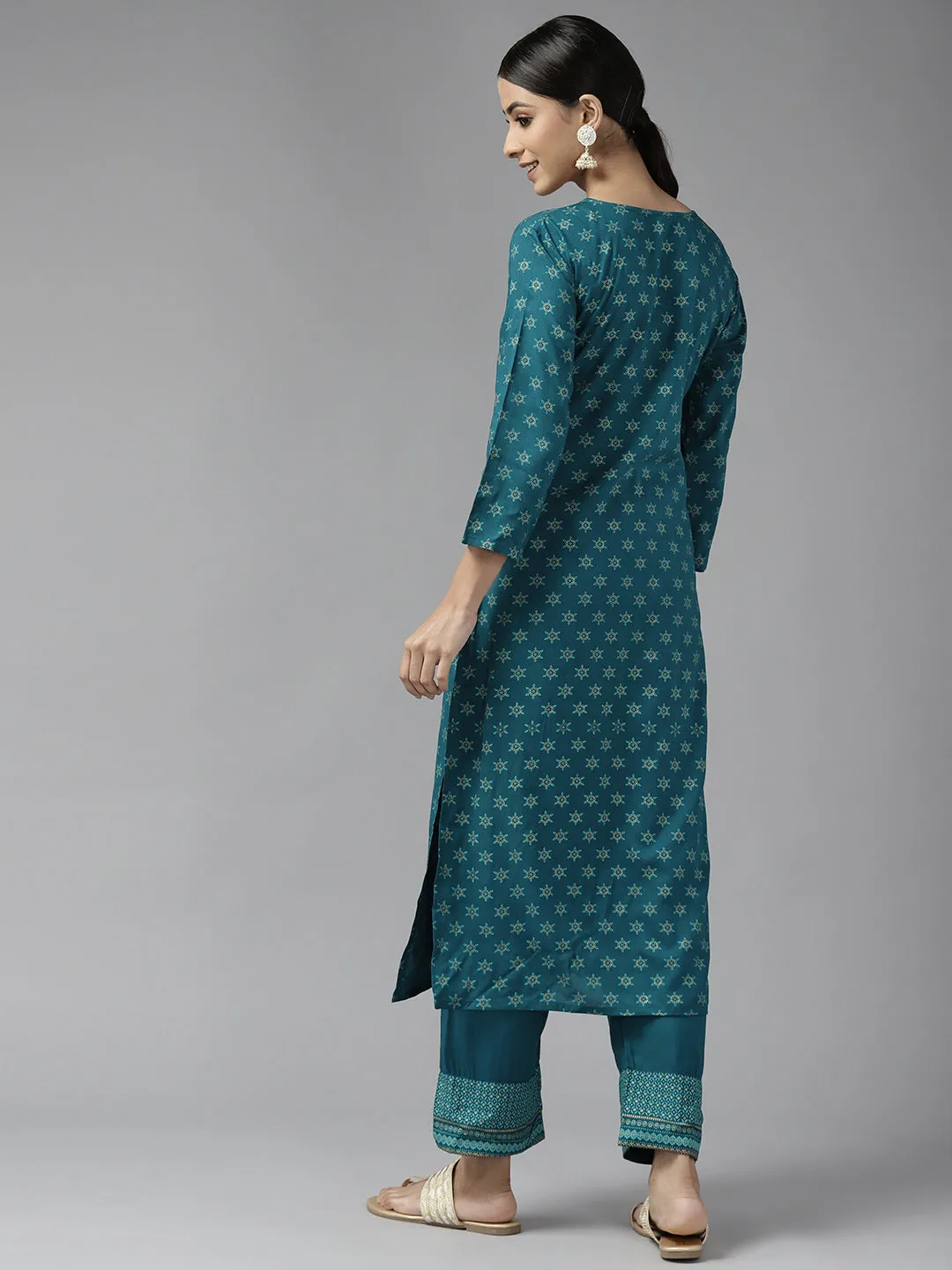 Women Teal Green Rayon Kurta Set