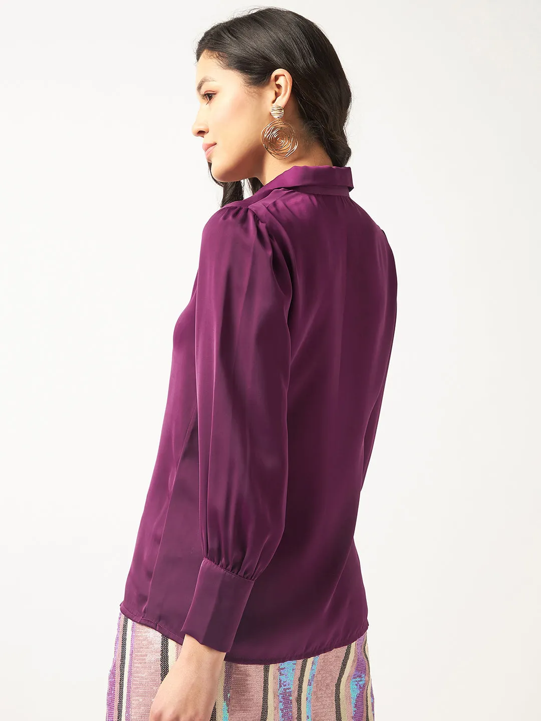 Women's Satin Elegant Puff Sleeves Shirt Top