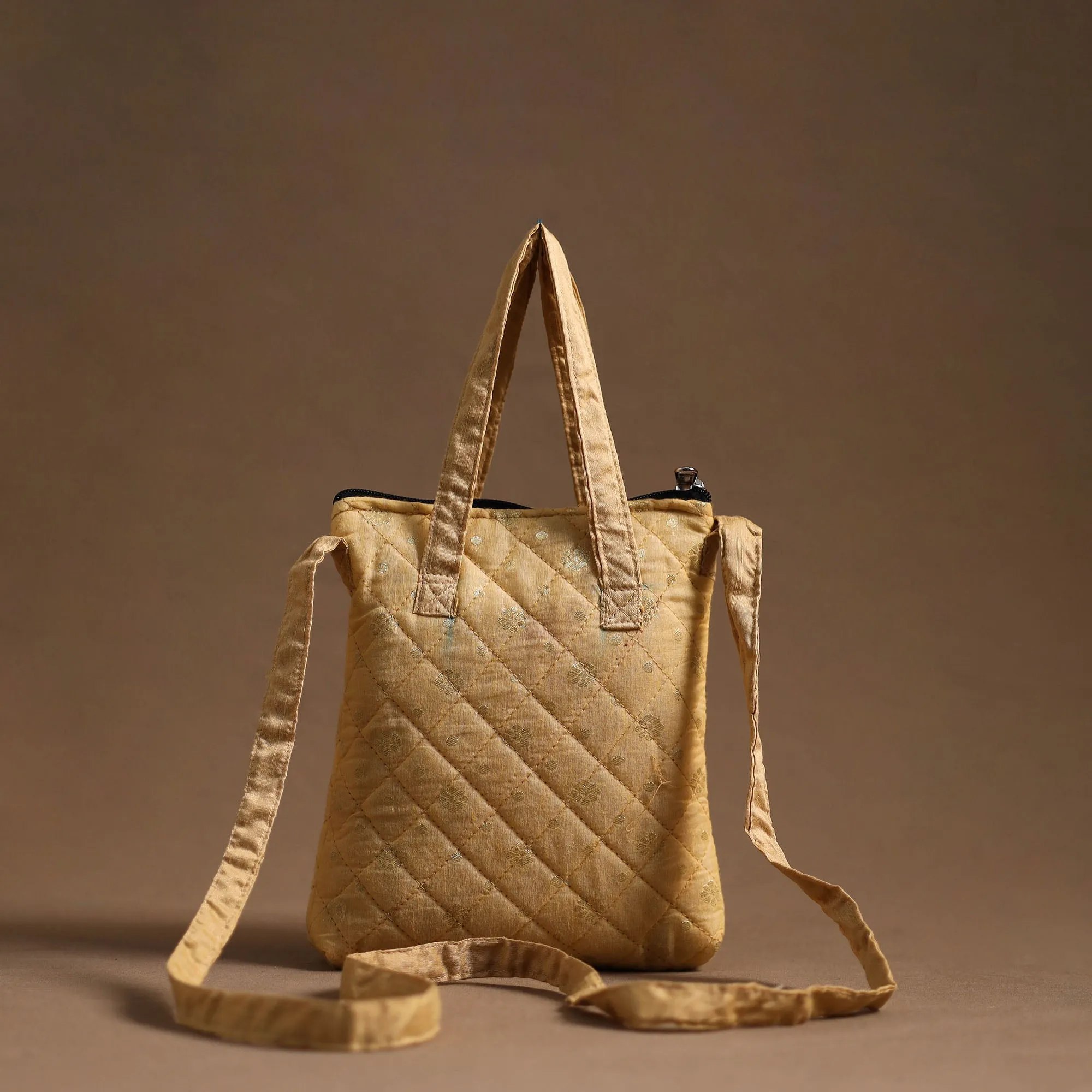 Yellow - Handcrafted Quilted Silk Sling Bag 03